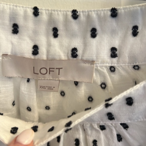 Loft Clip Sleeve Square Neck Puff Short Sleeve Top Black White Swiss Dot - Picture 3 of 5